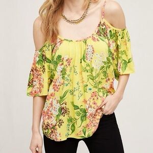 Plenty By Tracy Reese Anthropologie Yellow Floral Blouse Size Large Cottagecore